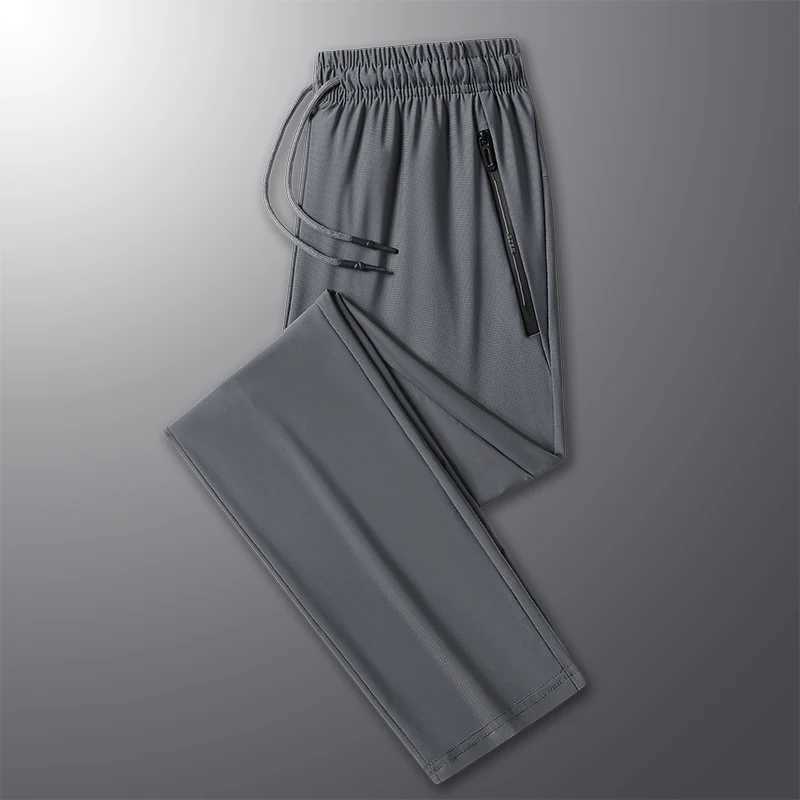 Summer Thin Ice Silk Quick Drying Pants For Mens Casual Versatile Elastic Loose Outdoor Sports Running Fitness Breathable PantsX241008