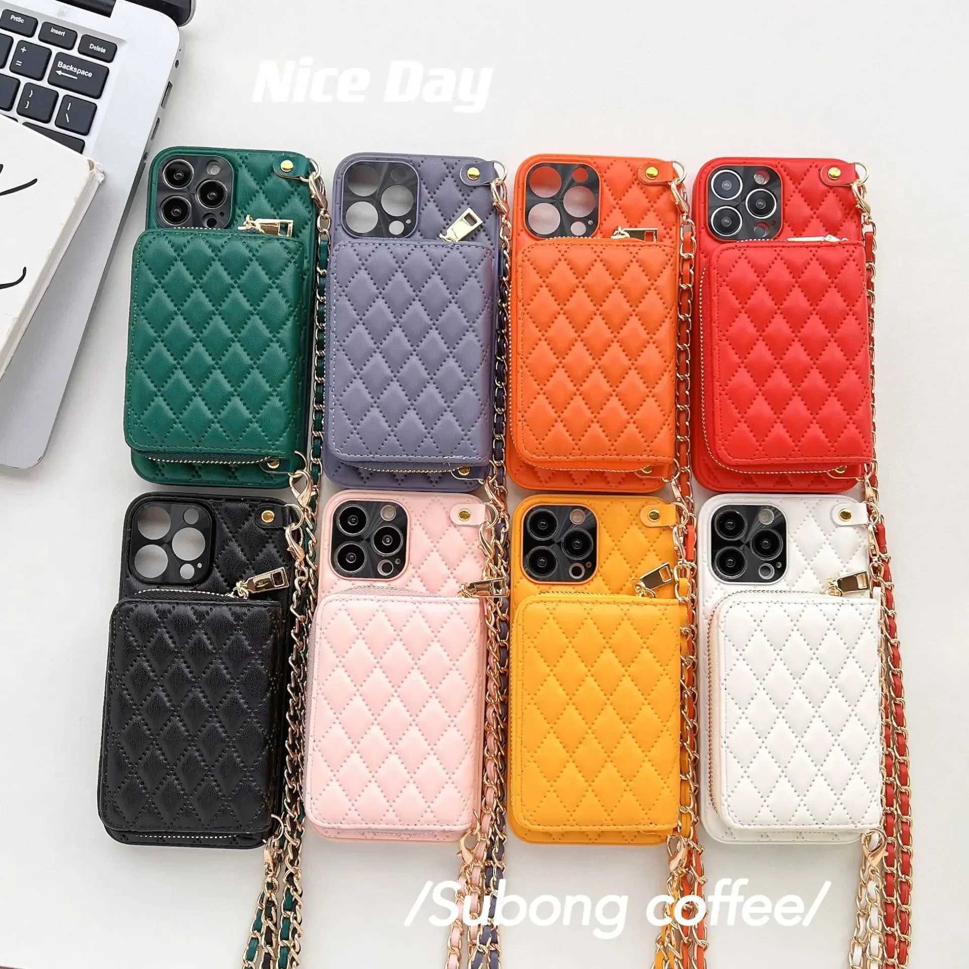 Luxury Case Crossbody Tether Phone Case Suitable for iPhone 16 15 14 13 12 11 Pro Max Zipper Wallet Card Slot Bracket Chain PU Leather Cover Z241008