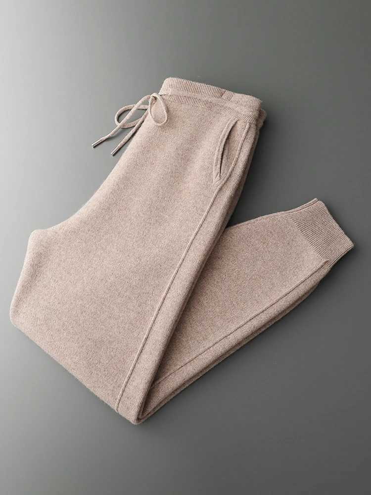 Mens Cashmere Pants Thick Sweatpants 100% Merino Wool Knit Autumn Winter Smart Casual Wool TrousersX241008