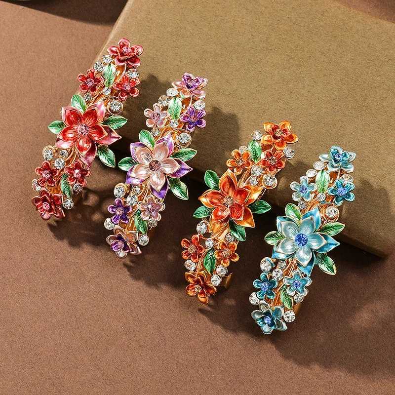 Korean version crystal flower spring clip painting latex board hair top clip temperature fashion hair clip jewelry W241007