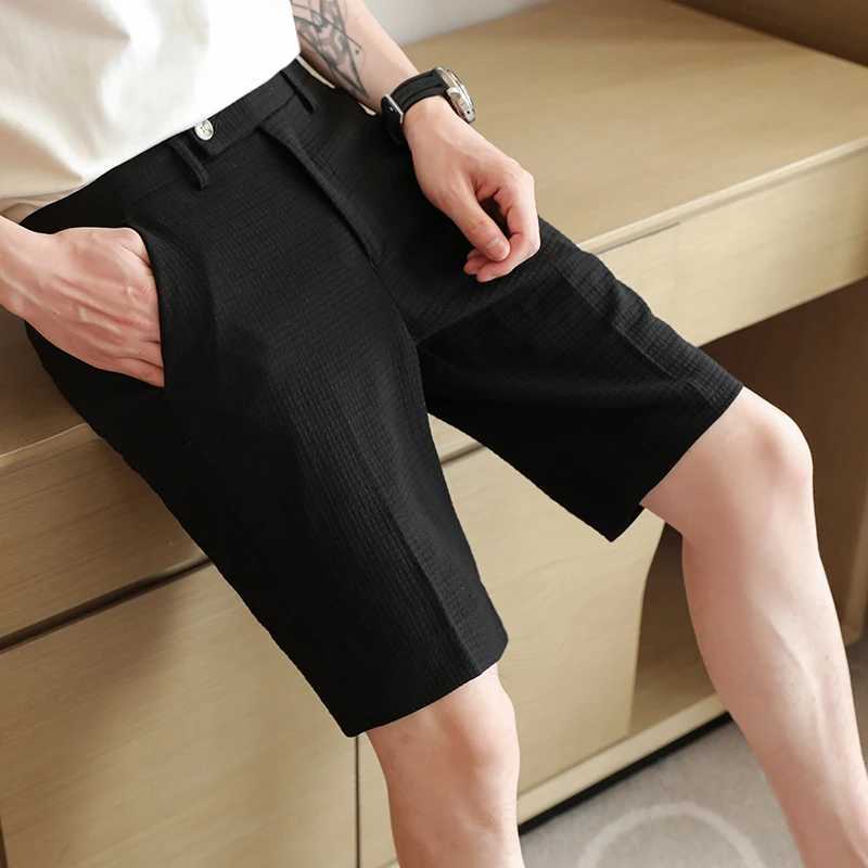 Mens casual shorts elastic waist shorts ultra-thin solid color set pants 2024 new high-quality mens straight shorts. Mid pantsW240713