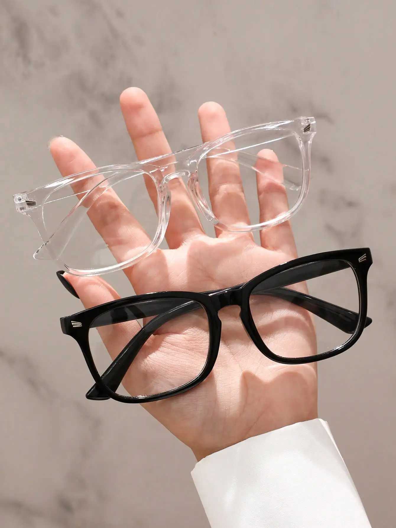2PCS Unisex Geometric Plastic Frame Casual Anti-Blue Light Clear Glasses For Daily School Life Office AccessoriesX241008