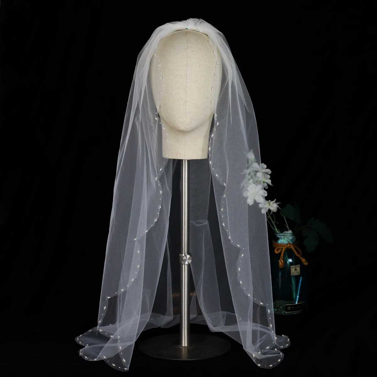 V737 Exquisite Bridal Veil Wedding Dress Single layer Handmade Beaded Edge White Bride Becomes Headpiece Veil W241007