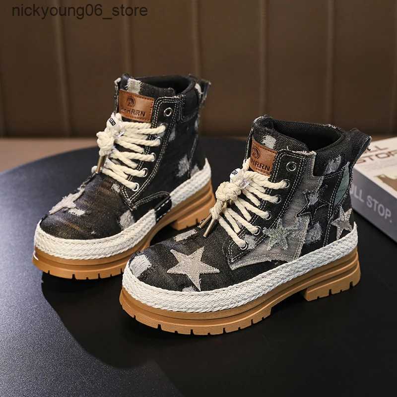 Boots Girls Boys Ankle Leather Boots with Zipper Lace Up Outdoor Hiking Waterproof Anti-Slip Durable Combat Bootie for Kids L240910
