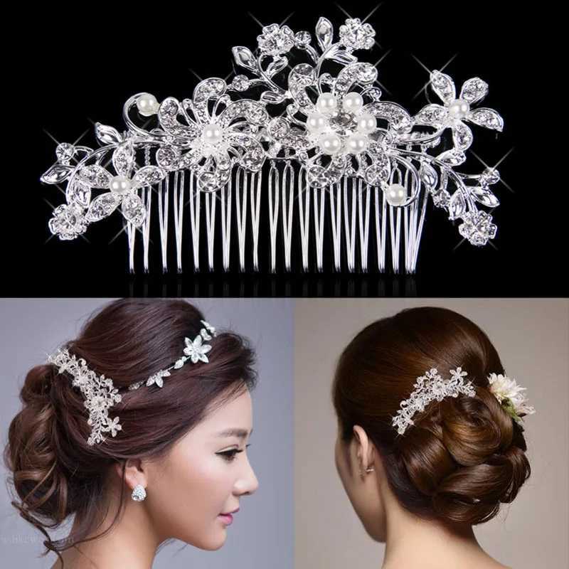 Treazy European Designs Flower Wedding Hair Accessories Simulation Pearl Crystal Flower Bridal Hair Comb Wedding Hair Jewelry W241007
