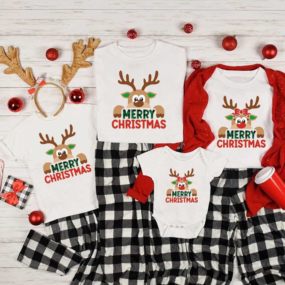 New reindeer Christmas happy print family matching shirt cotton appearance for parents and children holiday Christmas T-shreds New Year set W241008