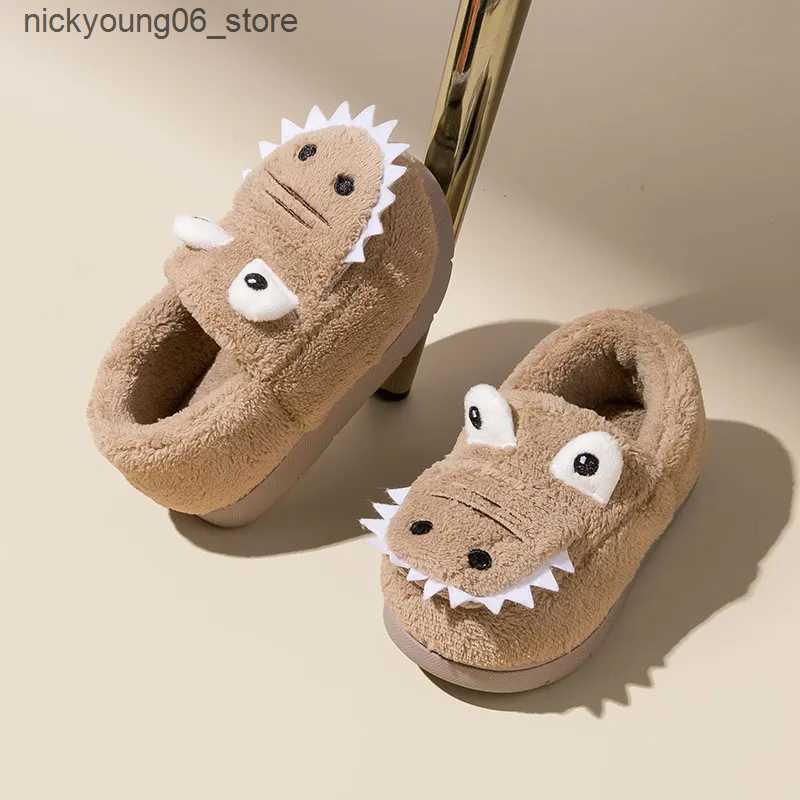 Boots Non-slip Children Home Slippers Baby Warm Cotton Indoor Shoes 2022 Winter Cartoon Dinosaur Kids Slippers Boys Girls Flops Soft L240910