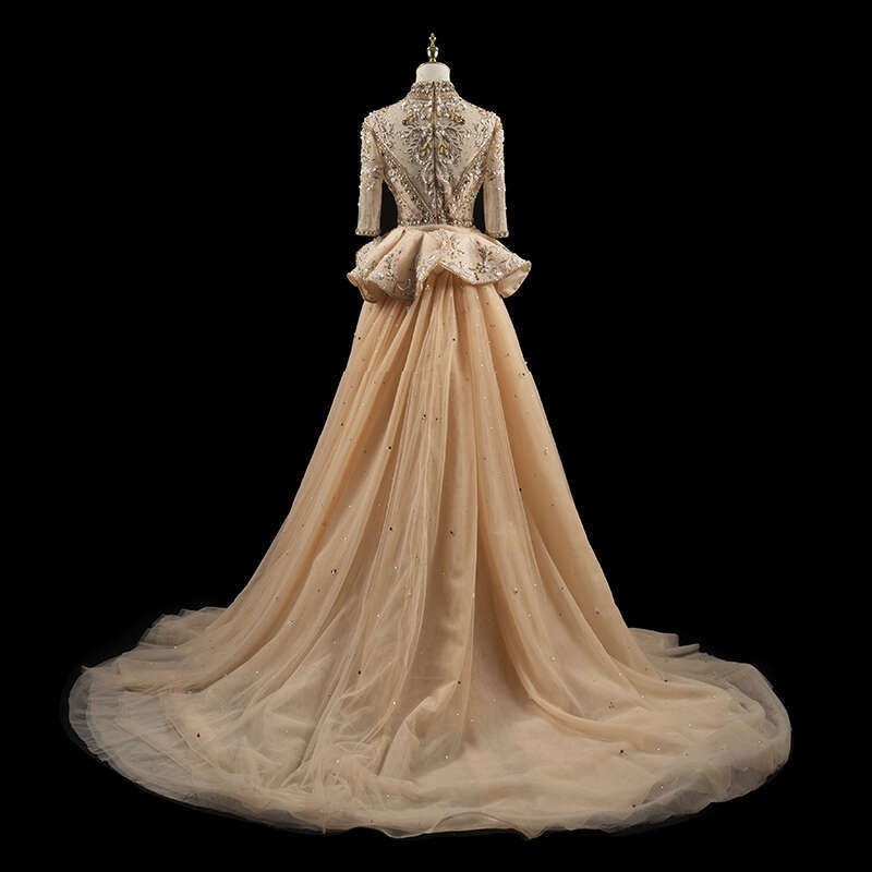 Classical Evening Dress Custom Gown Heavy Hand Beaded Palace Style With Detachable Skirt For Wedding Prom H1825