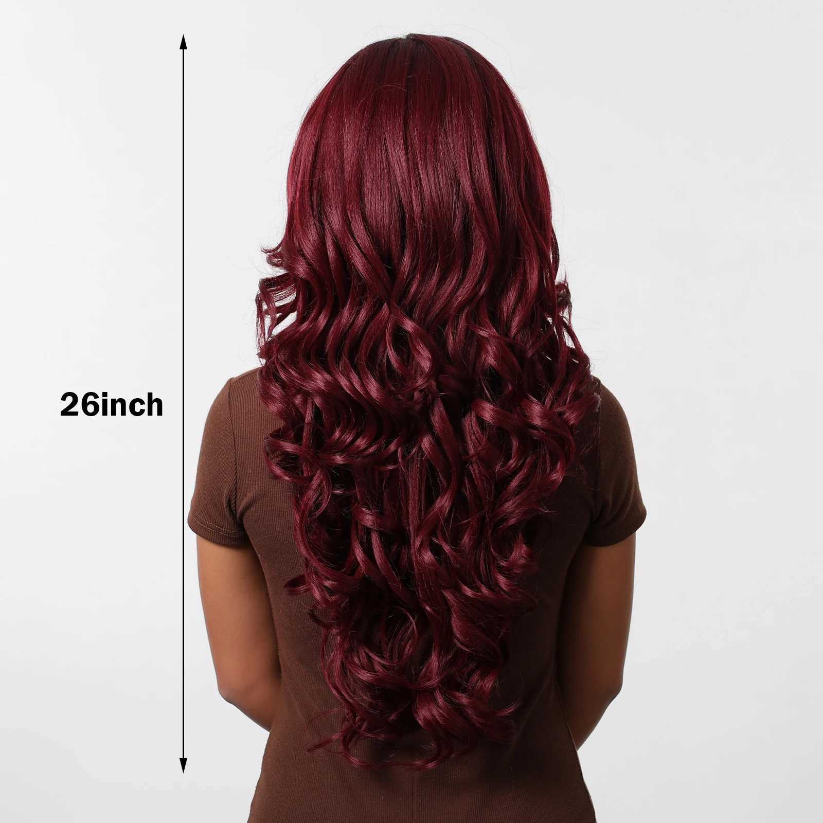 13x6 Lace Front Synthetic Wig Wine Red Burgundy Long Wavy Lace Wig for Black Women Natural Daily Cosplay Lace Wig Heat ResistantXJ241008