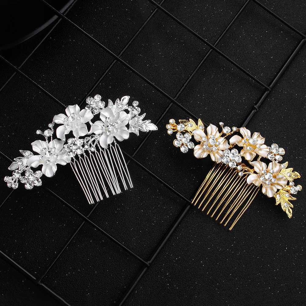 Gold/Silver Metal Hair Comb Handmade Wedding Hair Comb Bridal Flower shaped Hair Clip Wedding Accessories W241007