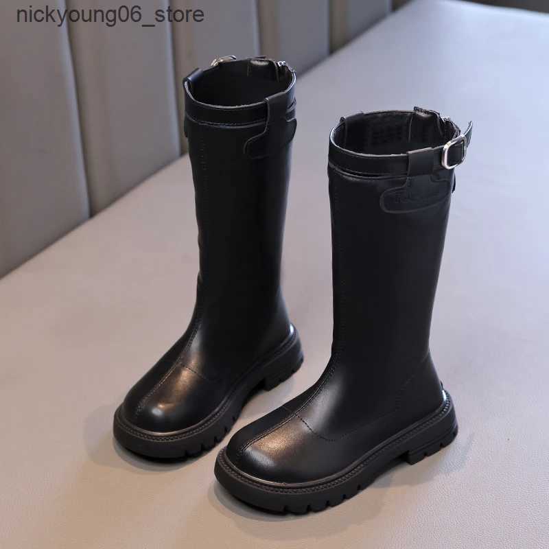 Boots Classic Childrens Winter Boots Black Simple Girls Cotton Boots Thick Bottom Round-toe Kids Fashion Boots Versatile Non-slip L240910