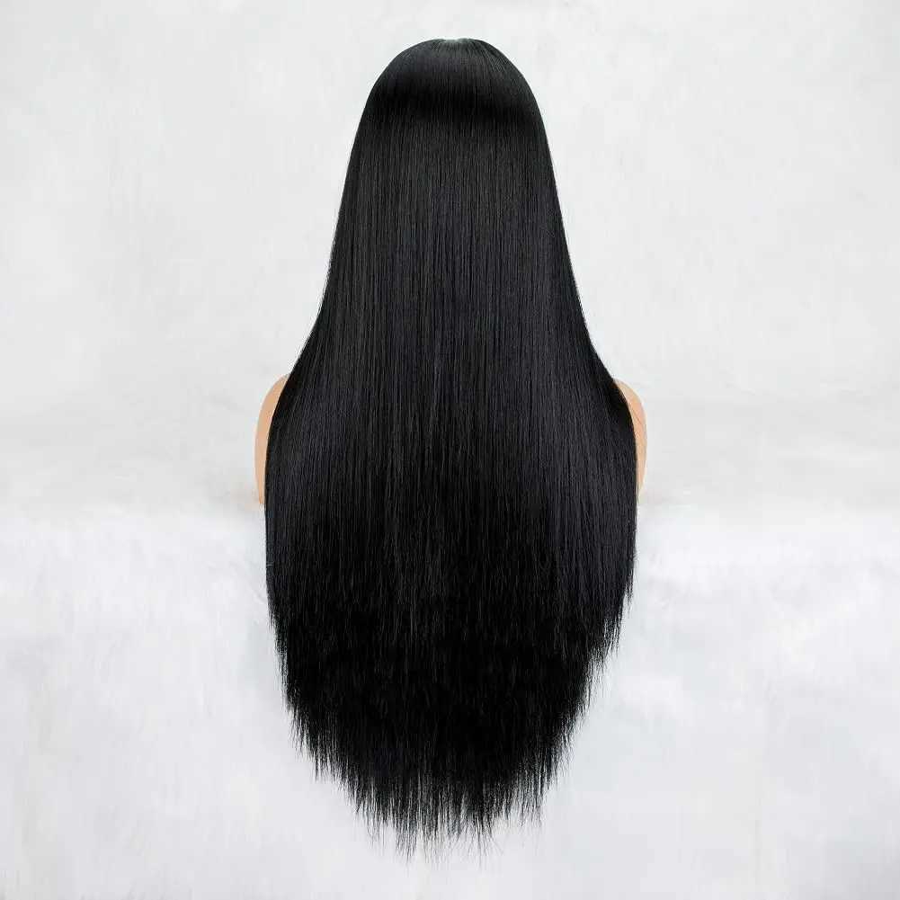 4X1 Natural Black Wig for Women Long Straight Wigs Middle Parting Lace Front Wig Silky Soft Smooth Remy Hair Heat Resistant FibeXJ241008