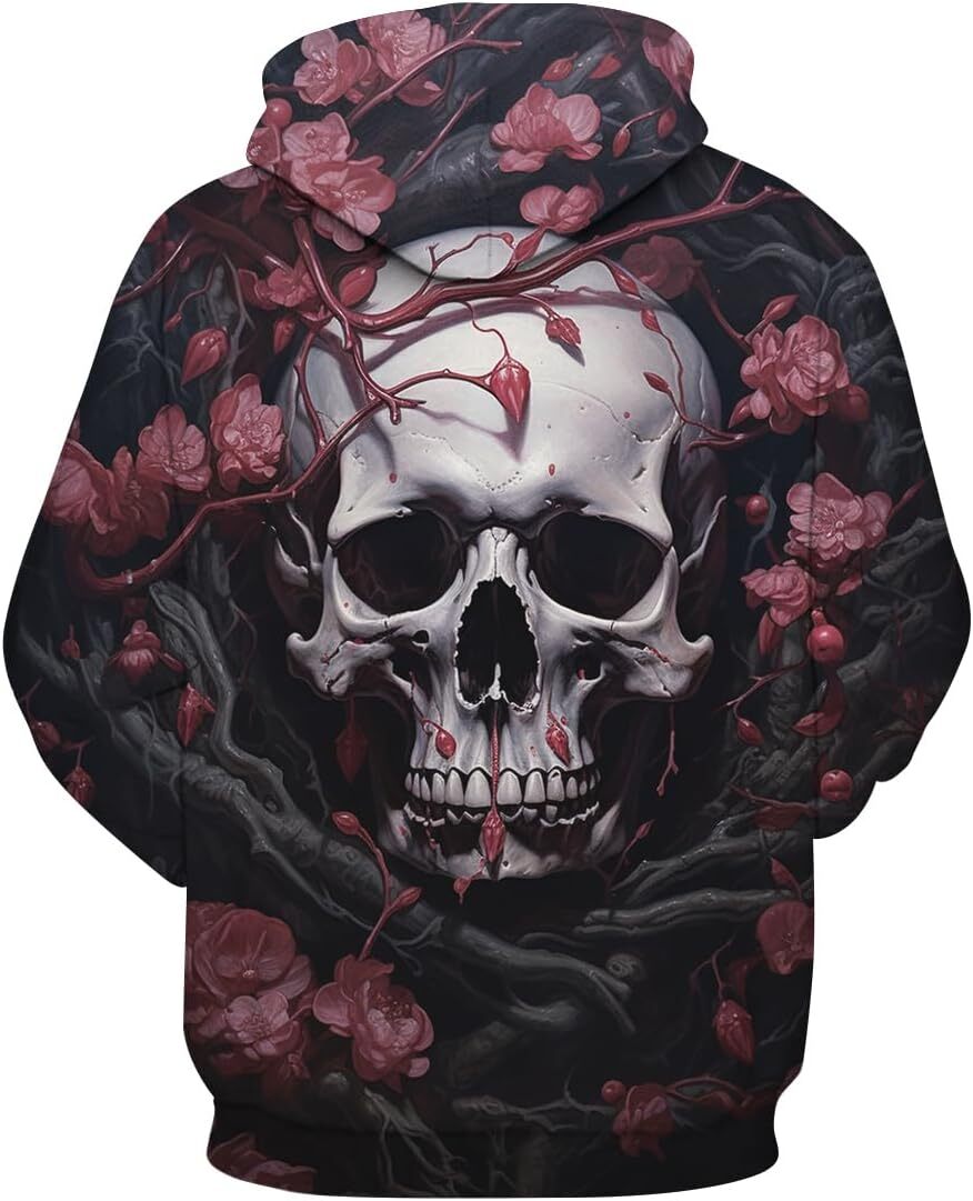 Hoodie for Mens Womens Flower Printed Funny Hoodie Skull Pattern Pullover Hoodies Casual Long Sleeve Sweatshirt Hoodie Graphic Hoodies sweatshirt cool