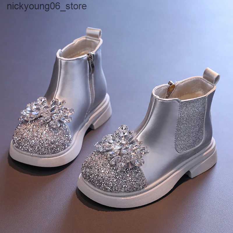 Boots New Autumn Winter Girls Ankle Boot Sequins Luxury Children Princess Boots Fashion Rhinestone Versatile Kids Causal Short Boots L240910