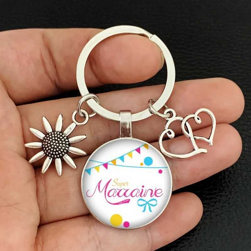 Popular New Super Godmother Godfather Key Ring Superhero Thank Godfather Godmother Glass Pendant Keychain Jewelry GiftX241008