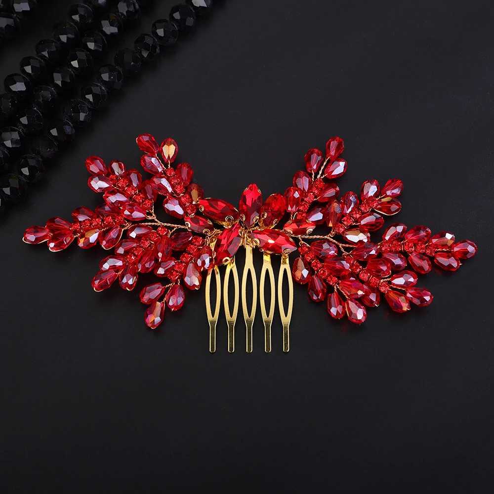 12 Color Crystal Hair Comb for Wedding Silver Rhinestone Handmade Bridal Headwear Red and Black Party Hair Accessories Jewelry W241007
