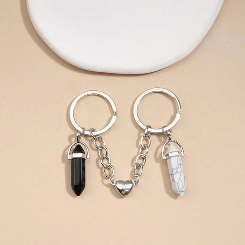 Love Design Keychain Crystal Quartz Stone Heart Key Ring Magnetic Button Key Chains For Couple Friend Gifts DIY JewelryX241008