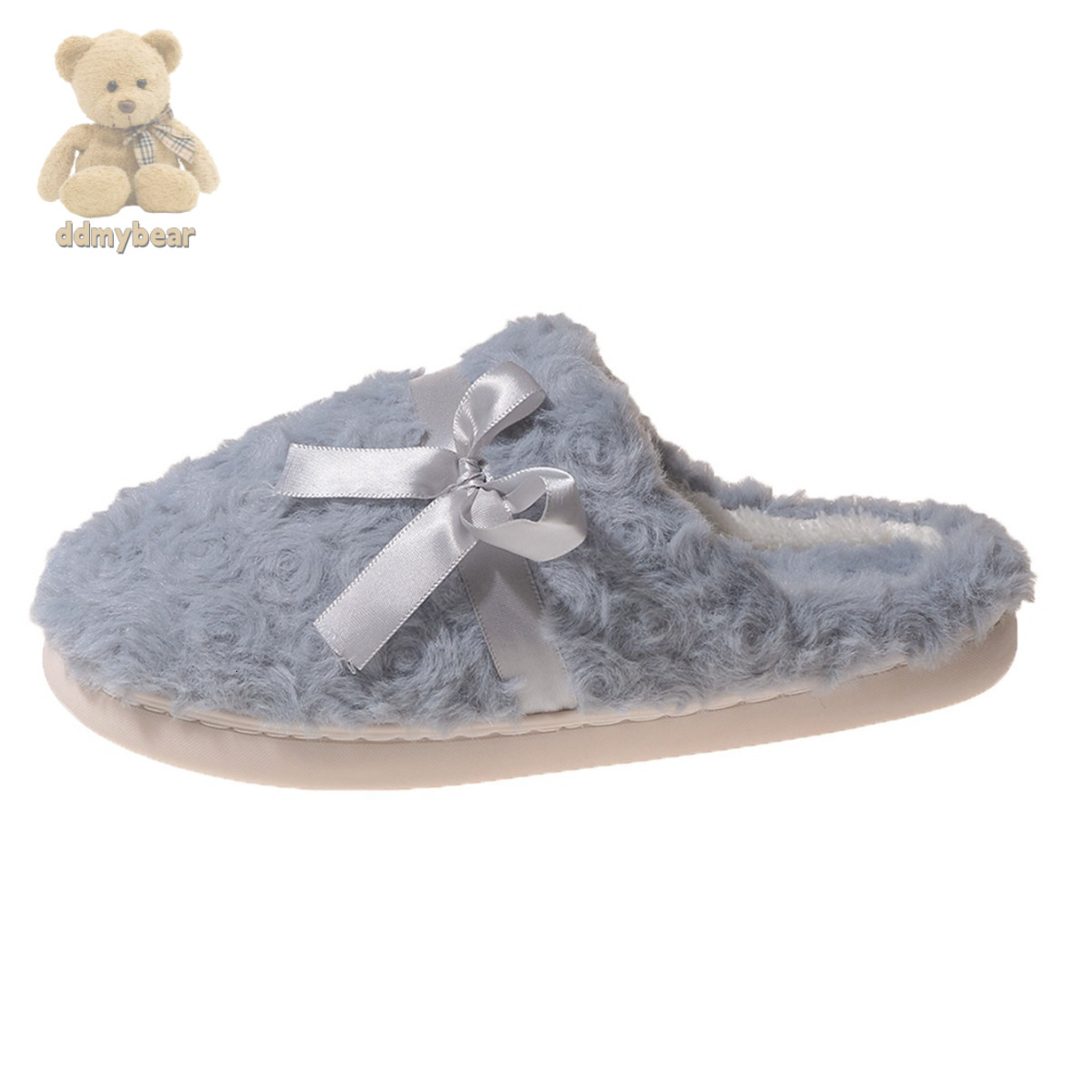 Ddmybear Rose Velvet Butterfly Knot Hairy Are Versatile And Suitable For Home Warmth. Cotton Slippers With Thick Winter Thickness Chinese Brand Shoes 