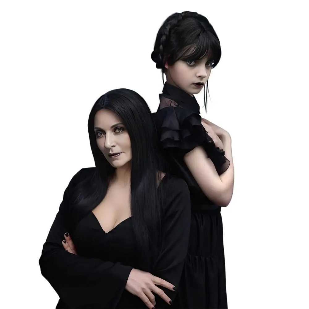 40inch Black Synthetic Wig Morticia Addams Costume Long Natural Straight Wednesday Wigs for Women Halloween PartyXJ241008