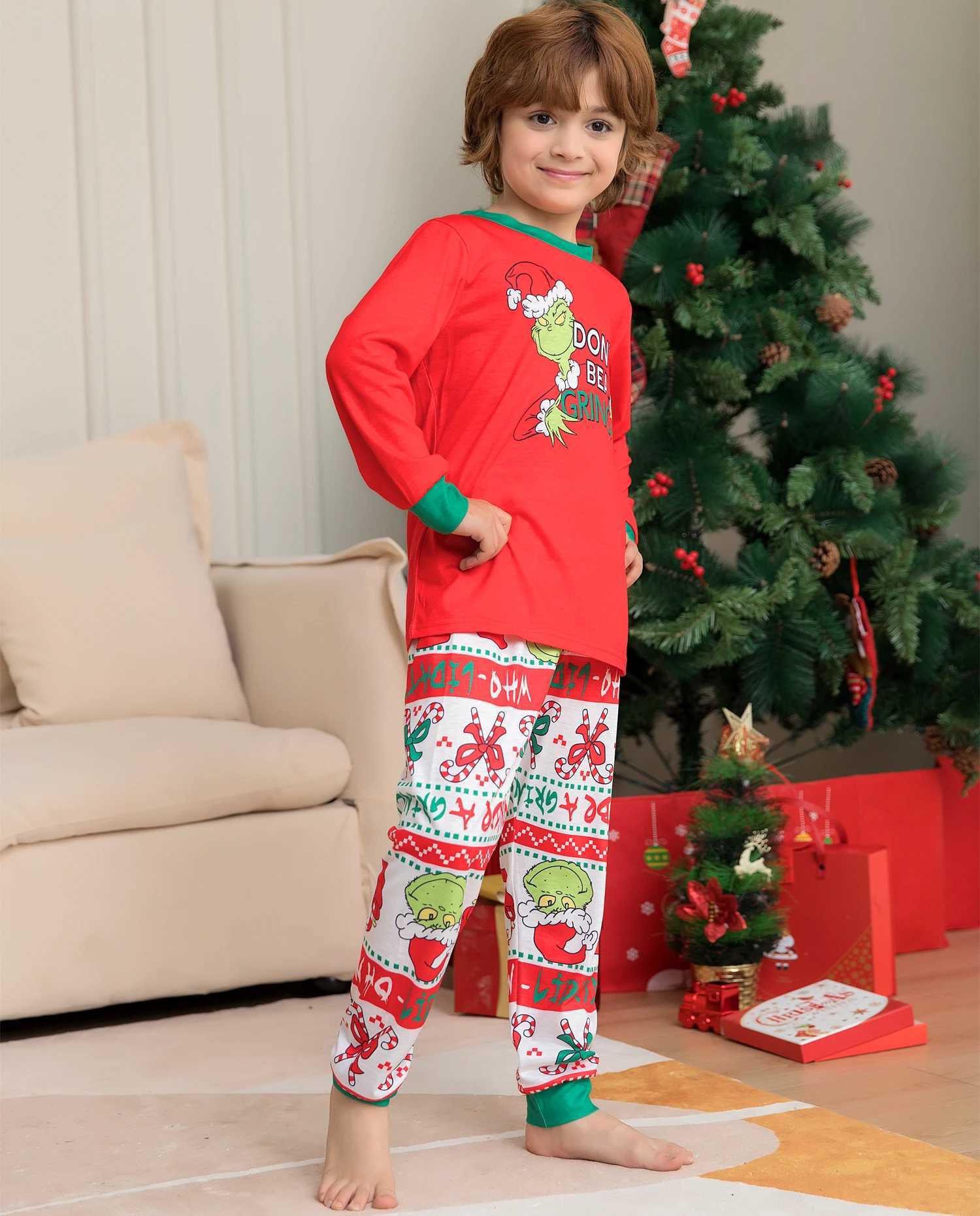 Monster Print Pajama Set Christmas Parent Child Set Long Sleeve Crew Collar Top W241008