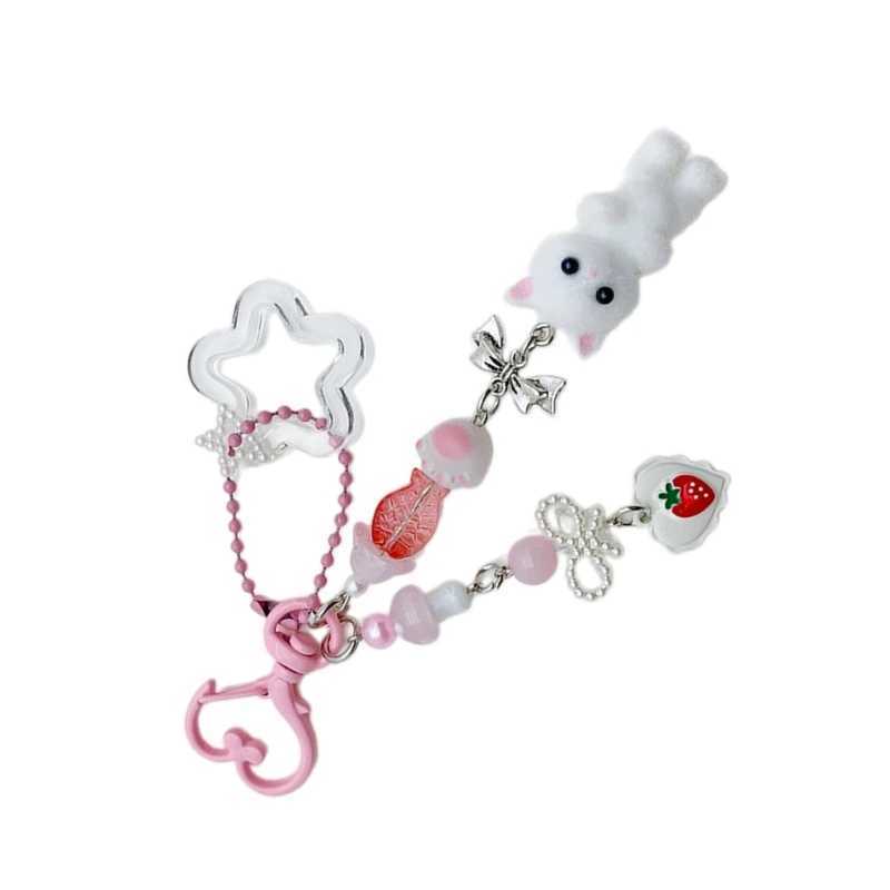 Flocking Star Heart Keychain Pendant Lovely Hanging Decorations Keyring Charm for Purse Bag Backpack HandbagX241008