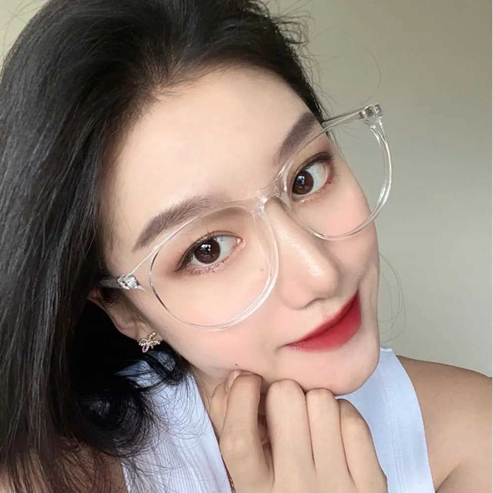 Plane Mirror Anti Blue Light Glasses Trendy Transparent Without Degree Round Eyewear New Optical Spectacle Eyeglass Women MenX241008