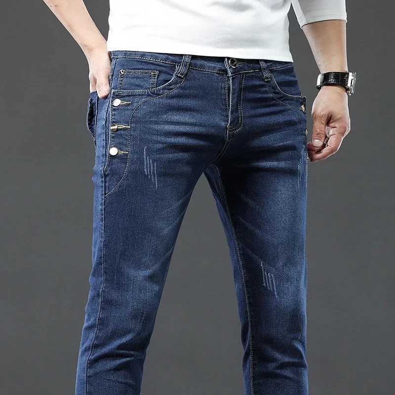 Retro fashion mens designer jeans snowflake wash Korean fashion elastic pants mens classic ultra-thin denim TrouserW240715