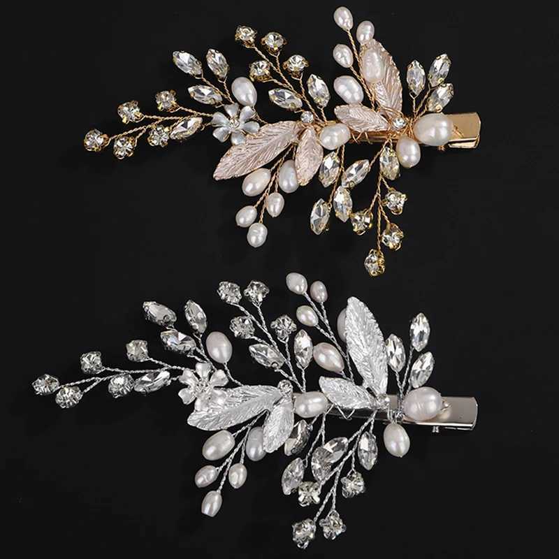 Bridal Wedding Natural Pearl Hair Pin Rhinestone Leaf Hair Pin Clip W241007