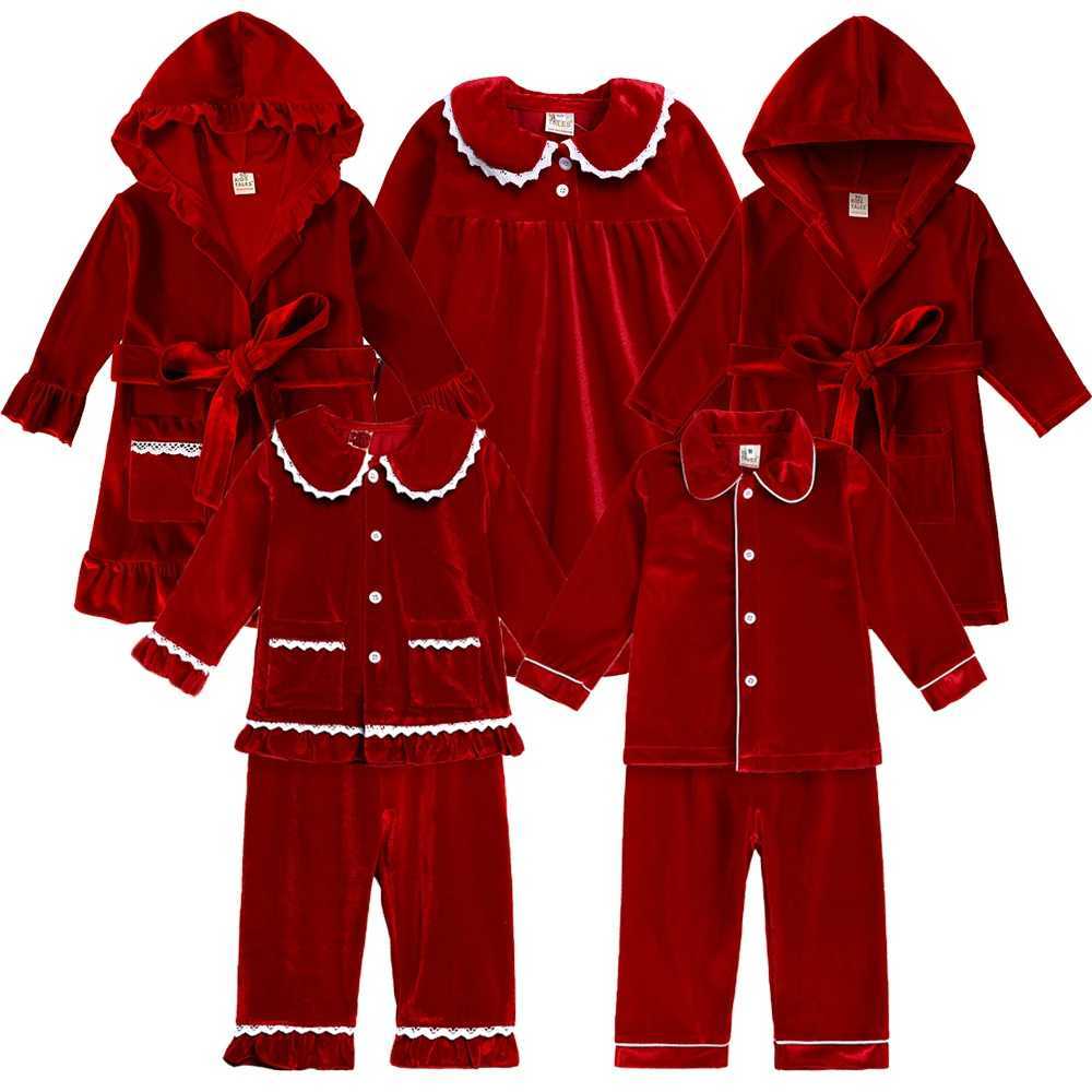 2024 Baby Red Velvet Christmas Pajamas 9M-9T Boys and Girls Dress Set Robe Family Matching Christmas Clothing Support Customized Clothing W241008