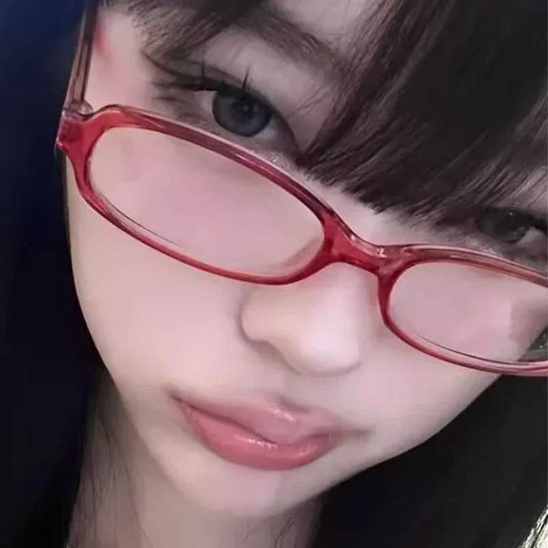 Y2K Women Retro Oval Square Glasses Red Green Frame Glass Eyewear Decorative Computer Anti-blue Eyeglasses with Seaside DrivingX241008
