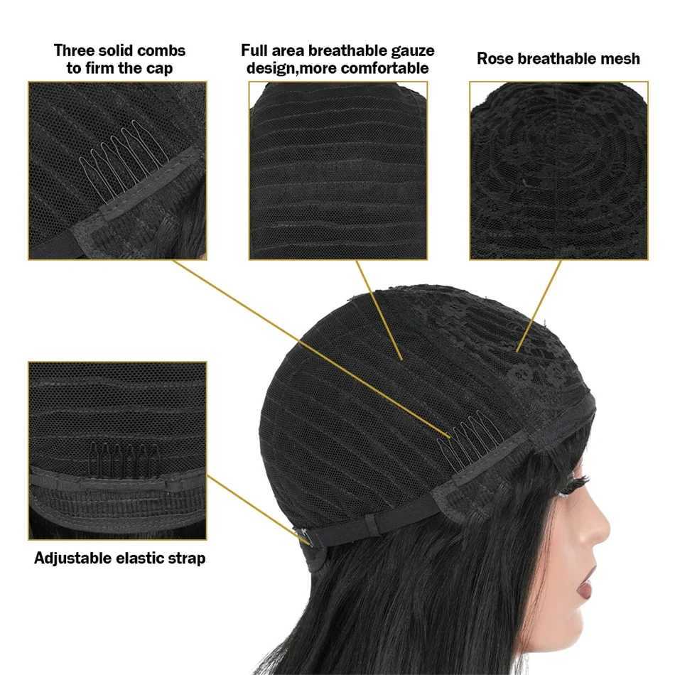 Brazilian Bone Straight Long 100% Human Hair Wigs With Bangs Natural Black Fringe Wig With Bangs For Women cheap wigs on SaleXJ241008