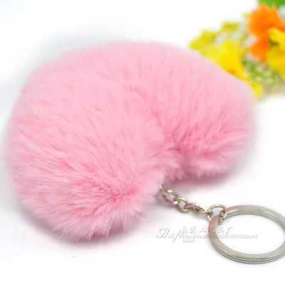 Fluffy pompom Keychain Gifts for Women Soft Heart Shape Pompon Fake Rabbit Key Chain Ball Car Bag Accessories Key RingX241008