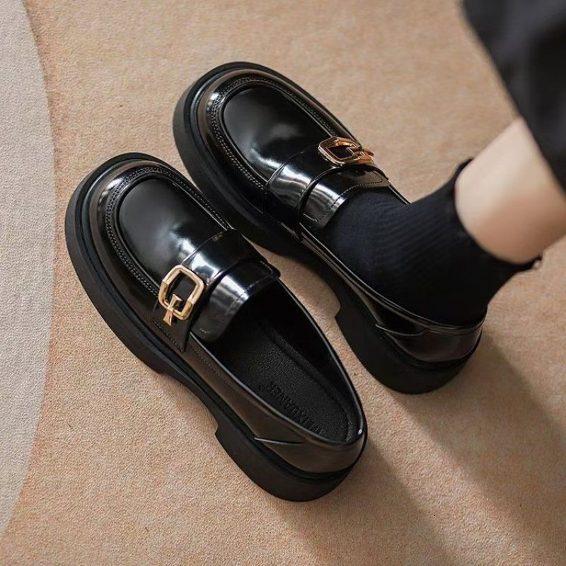 Da Dong Secret Language 2024 New Spring Single Shoes Thick soled Casual Le Fu Shoes Black JK Academy Style One Step