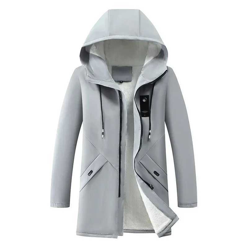 Autumn and winter Korean mens cardigan wool sweater mid length trench coat mens hooded solid jacket casual windproof mens 8929 W241007