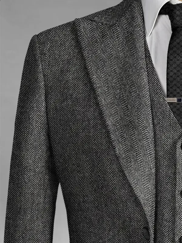 3piece mens grey herringbone suit officially ultrathin suitable for mountaintop lapels tweed ball dresses wedding beauticians Explorervestpants 240929