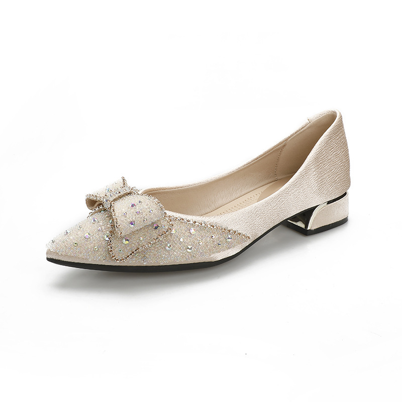 pointed single 2025 new fairy style evening and mid versatile pearl rhie silk bow thick heel women's shoes