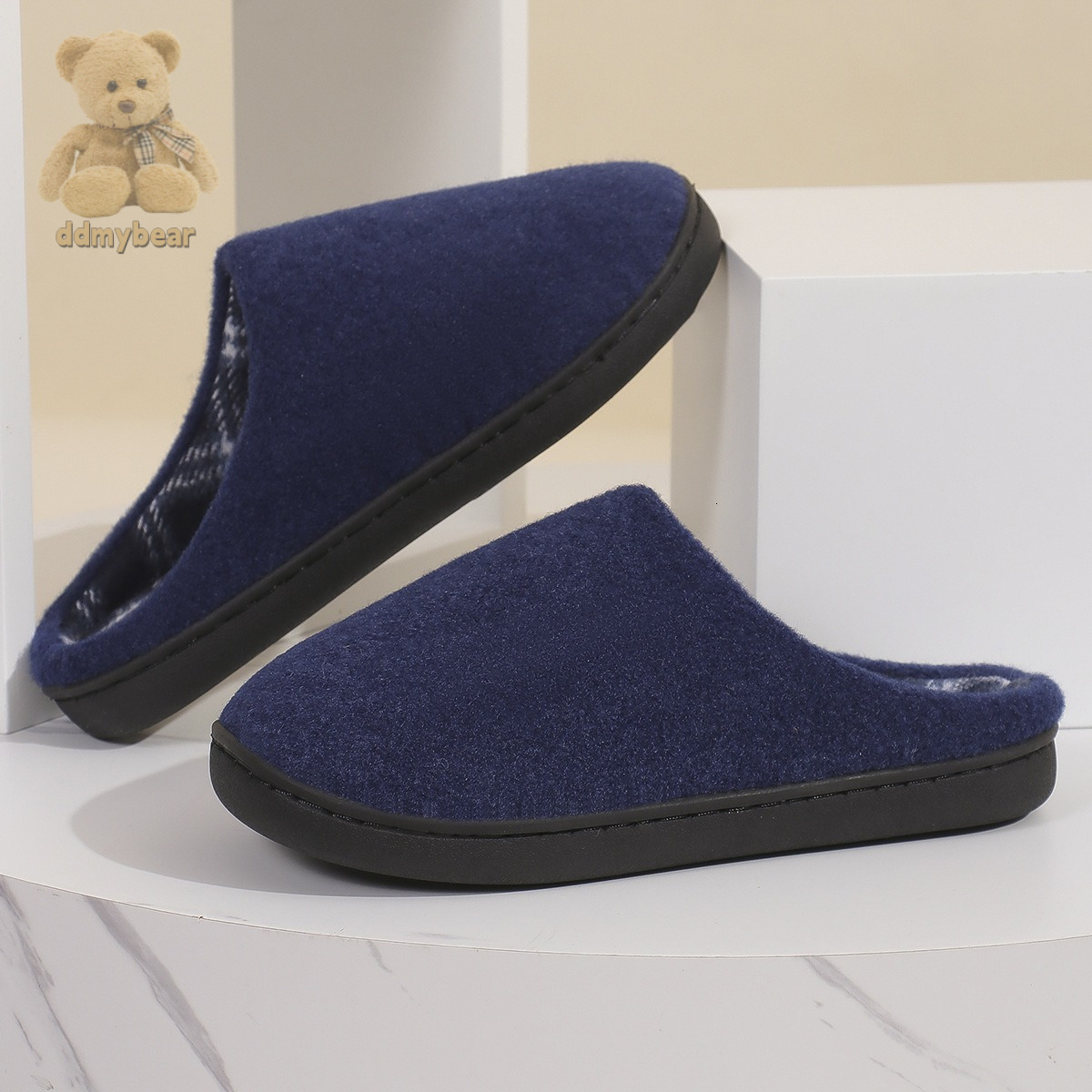 Ddmybear New Winter Cotton Solid Color Home Anti Slip Warm Leisure Thick Comfortable Soft Bottom Hairy Slippers Chinese Brand Shoes F1008-12.5
