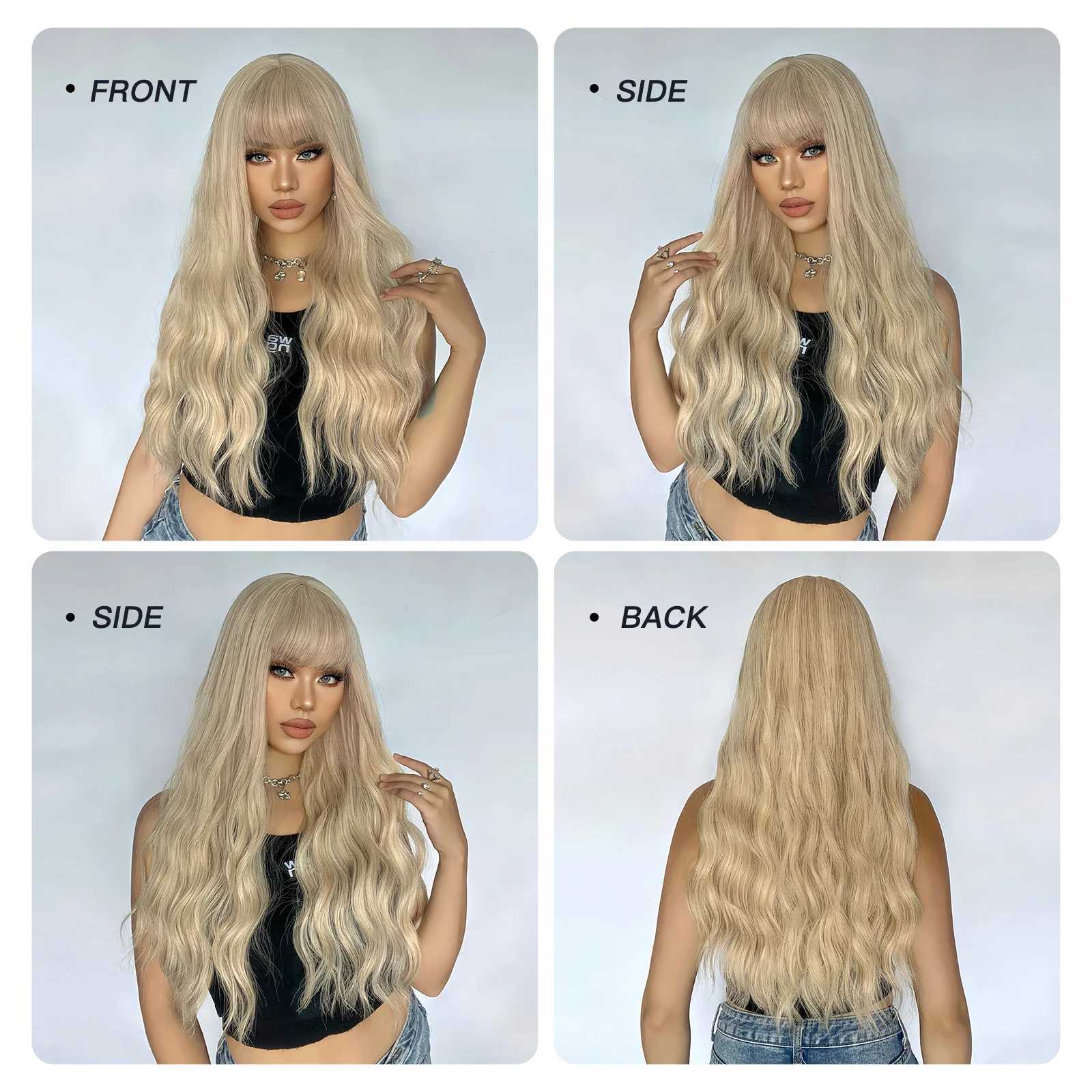 Blonde Long Curly Synthetic Wigs for Women Light Yellow Body Wave Natural Hair Wig for Cosplay Heat Resistant Hair With BangsXJ241008