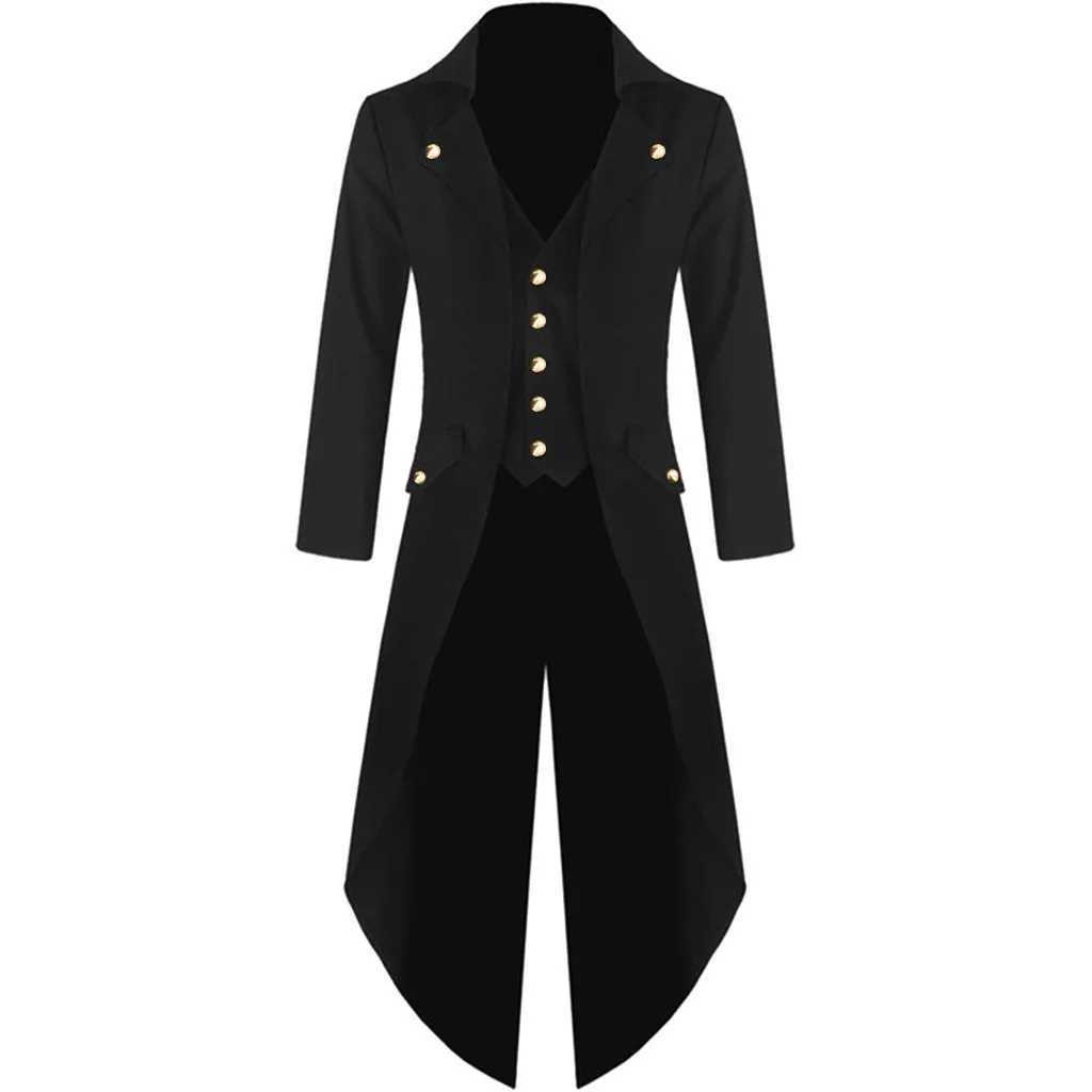 Mens Retro Jacket Punk Gothic Retro Trench Fashion Solid Button Jacket Long Windproof Mens Clothing Solid Chaquetas Hombre W241007