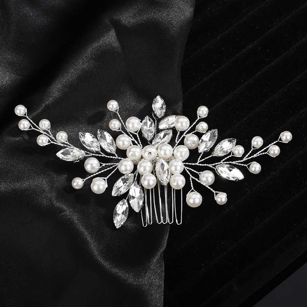 Fashionable rhinestone wedding hair comb silver gold pearl bridal headwear party headwear jewelry handmade womens headwear W241007