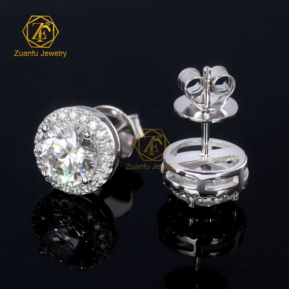 Wholesale Options Available Fine Sterg Sier 5Mm 6.5Mm 8Mm Moissanite Halo Earrings