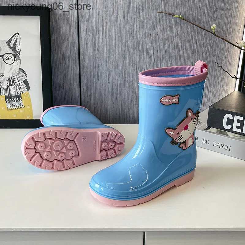 Boots Cute Cat Children Rain Boots Waterproof Anti Slip Water Shoes Kids Boys Girls Cartoon Rubber Boots Four Seasons Student Botas L240910