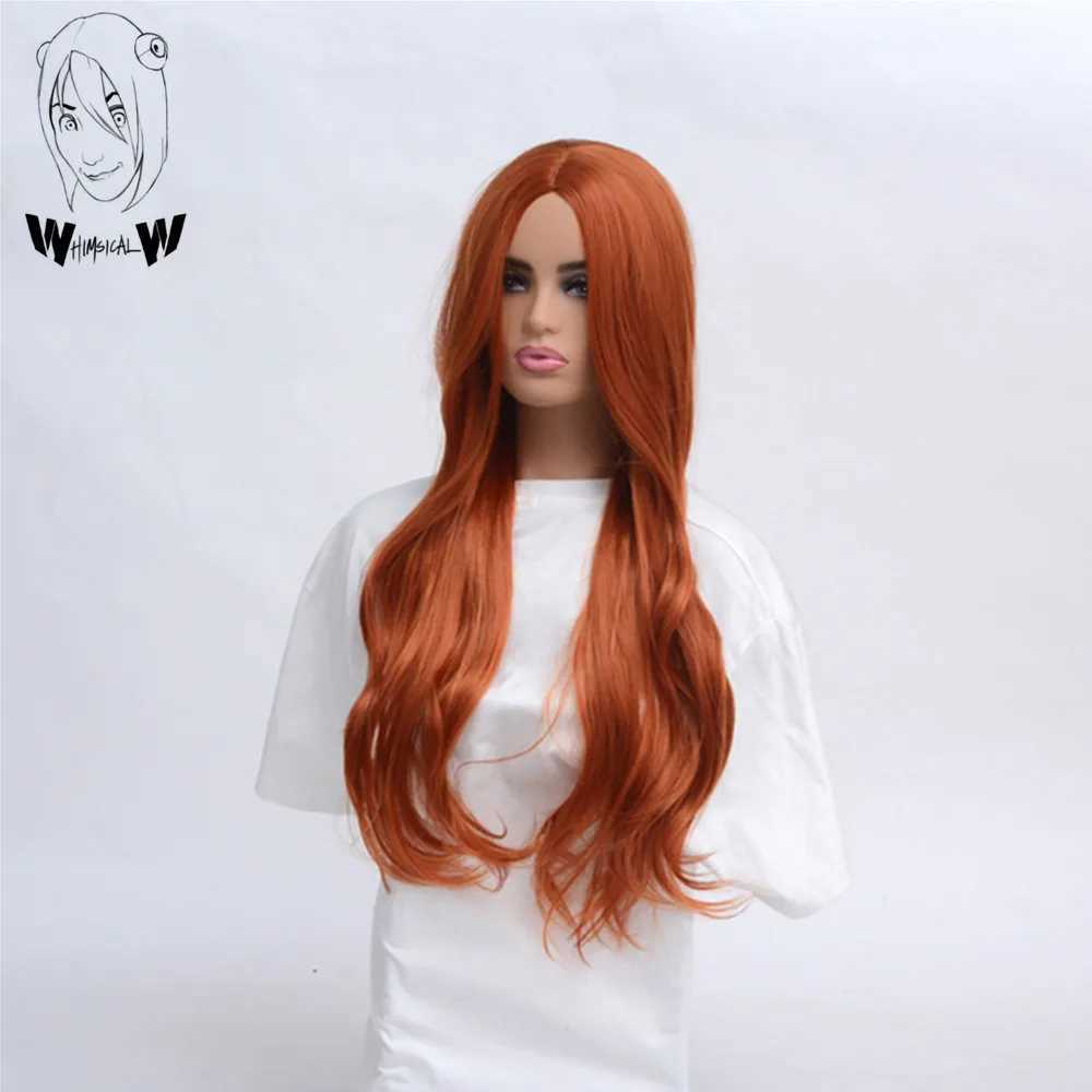 WHIMSICAL W Long Body Wave Hairstyle Orange Wigs For Women Middle Part Heat Resistant Hair Synthetic Wig Fiber Average SizeXJ241008