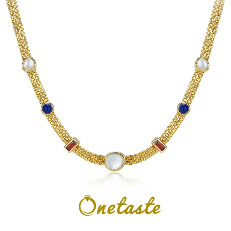 Natural lapis lazuli white shell 925 silver gold-plated pendant necklace for women zircon French necklace 240925