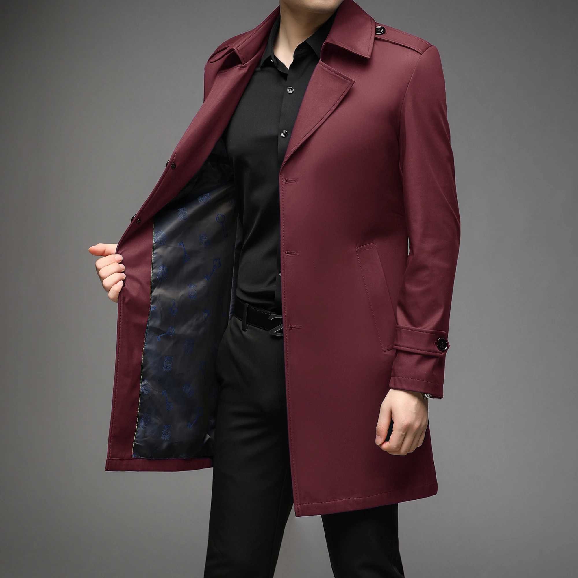Thoshine brand spring autumn mens Trench Coats long high-quality button mens fashion jacket Trench coat jacket W241007