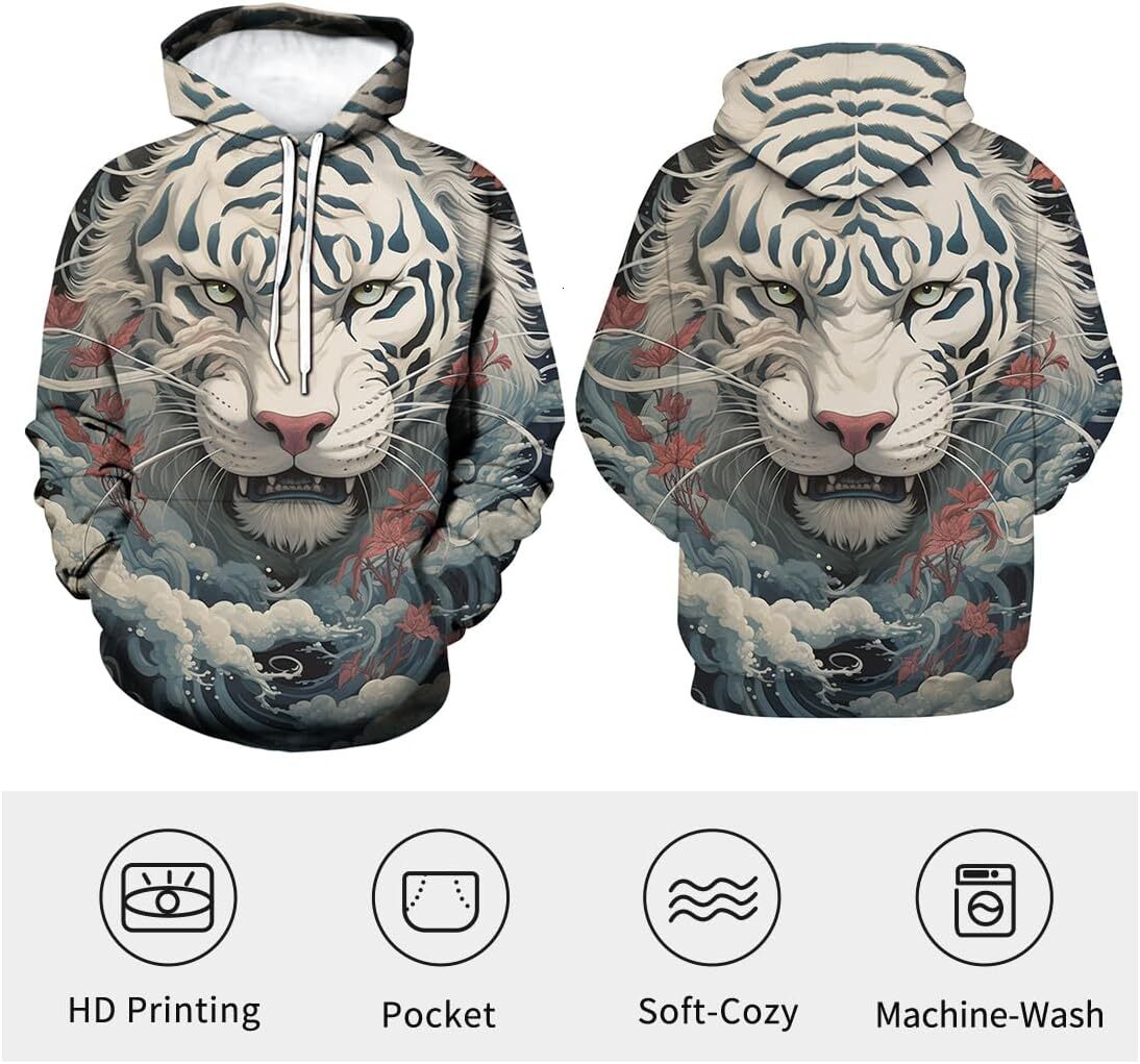 Hoodie for Mens Womens Mens Bengal Tiger Hooded Sweatshirt Vintage Funny Long Sleeve Pullover Hoodie Graphic fashion