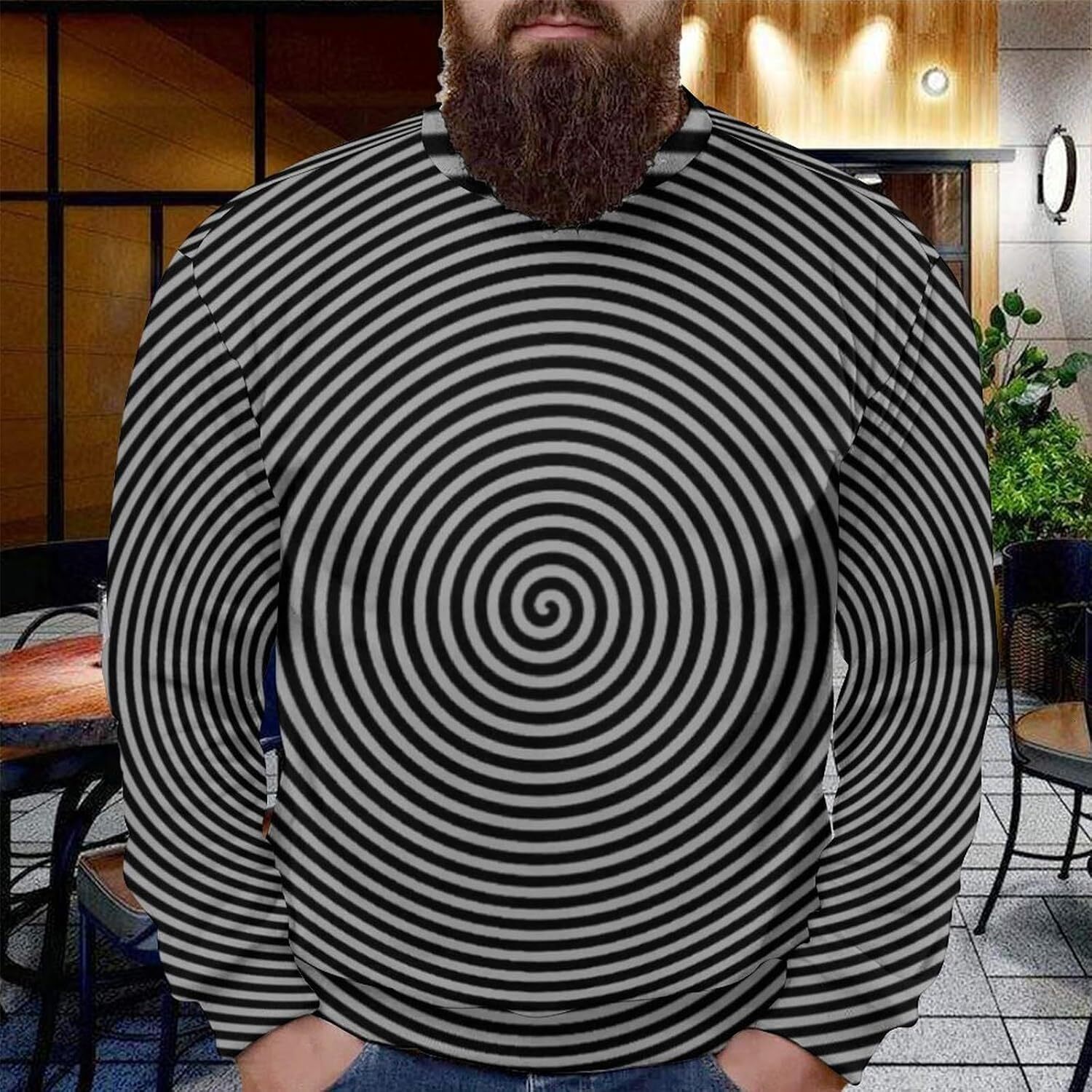 Long Sleeve Shirts for Men sweatshirt Optical Illusion Trippy Sweatshirt Focus Drawing Psychedelic Long Sleeve Pullover for Men's Tee Streetwear