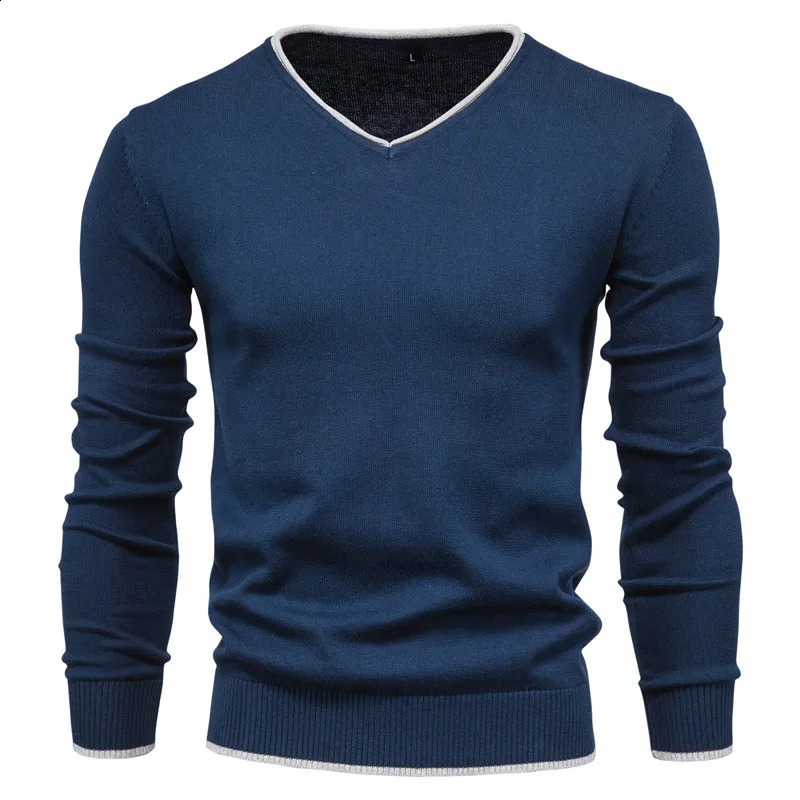 Male Sweaters Men Pullover Autumn Cotton VNeck Slim Sweater Jumpers Man Knitwear Boy Clothing Plus Size 4XL Simple Style Jersey 240930