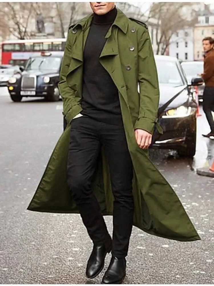2024 Autumn/Winter Mens Medium length Windproof Jacket European and American Mens Long Outdoor Casual Windproof Jacket W241007