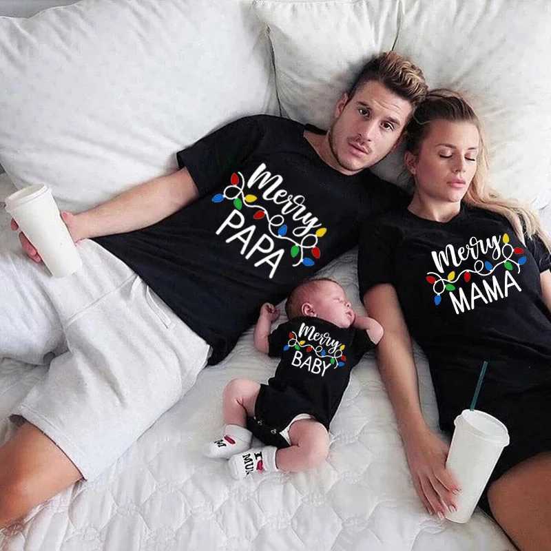 1 Family Matching T-shirt for Mom Dad Son Daughter Happy Christmas Shirt Cotton Family Appearance Christmas Family T-shirt W241008